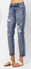 High Rise Medium Wash Destroyed Boyfriend Jeans