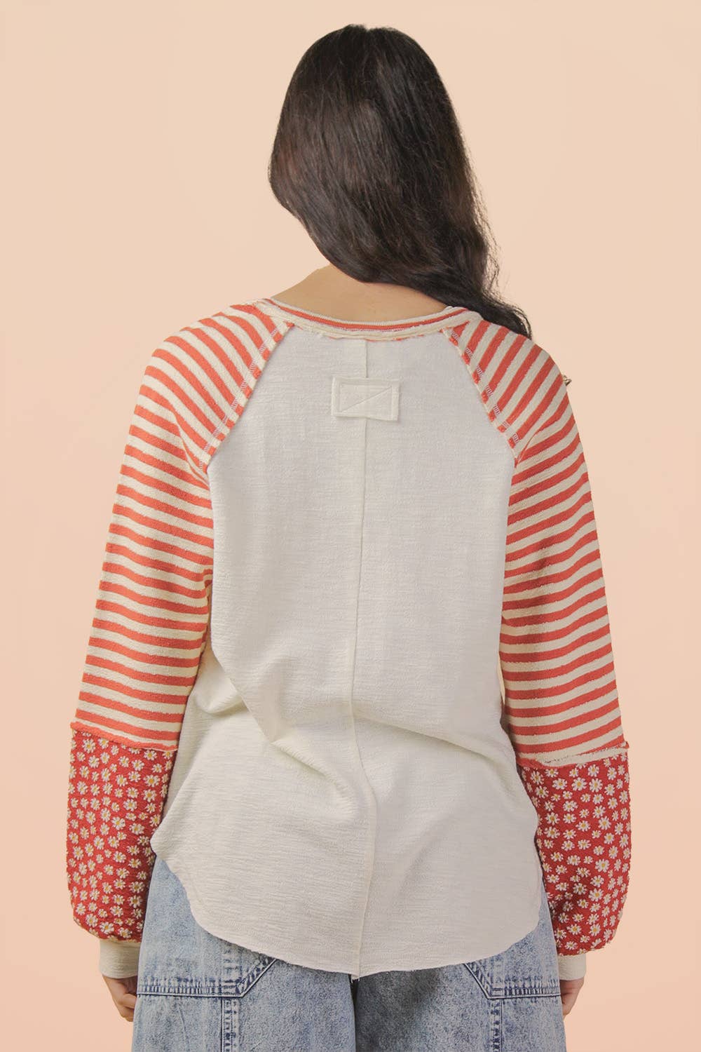 Oversized Floral & Stripe Casual Knit Top