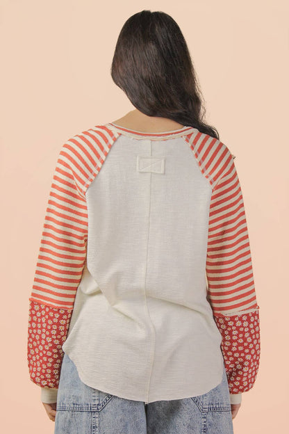 Oversized Floral & Stripe Casual Knit Top