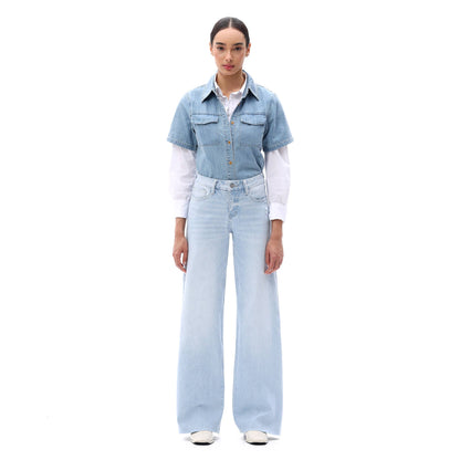 ONESO Mid Rise Wide Leg Jeans Raw Hem Vintage Distressed