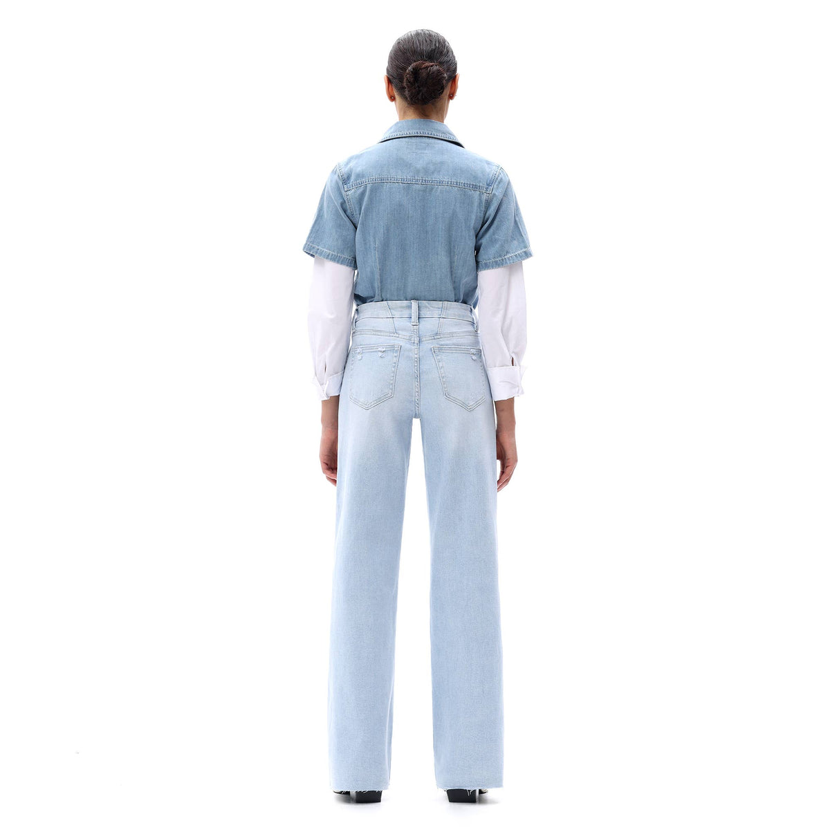 ONESO Mid Rise Wide Leg Jeans Raw Hem Vintage Distressed