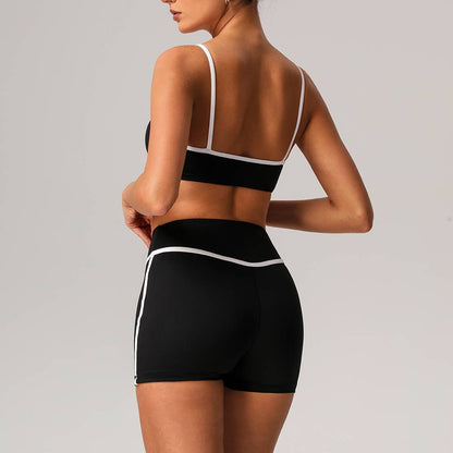 Women Color Block Sport Bra Fitness Shorts 2 Pcs Yoga Set