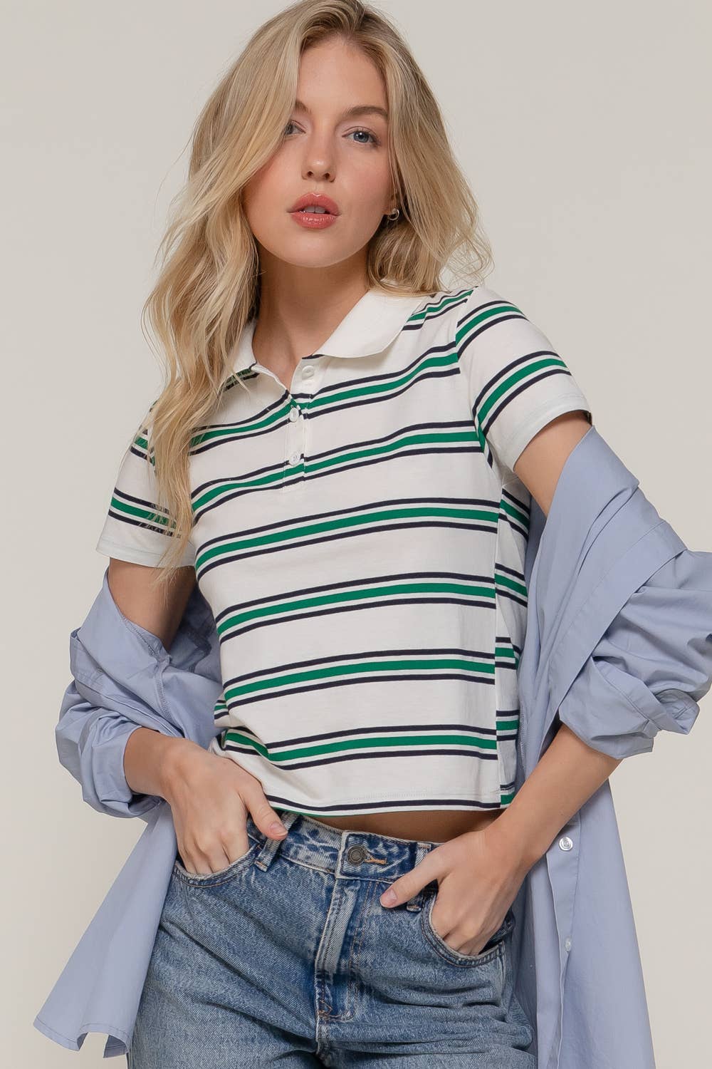Short Sleeve Multi Striped Polo Top