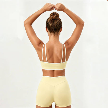 Women's U-Neck Color Clash Bra And Shorts Two Piece Sets