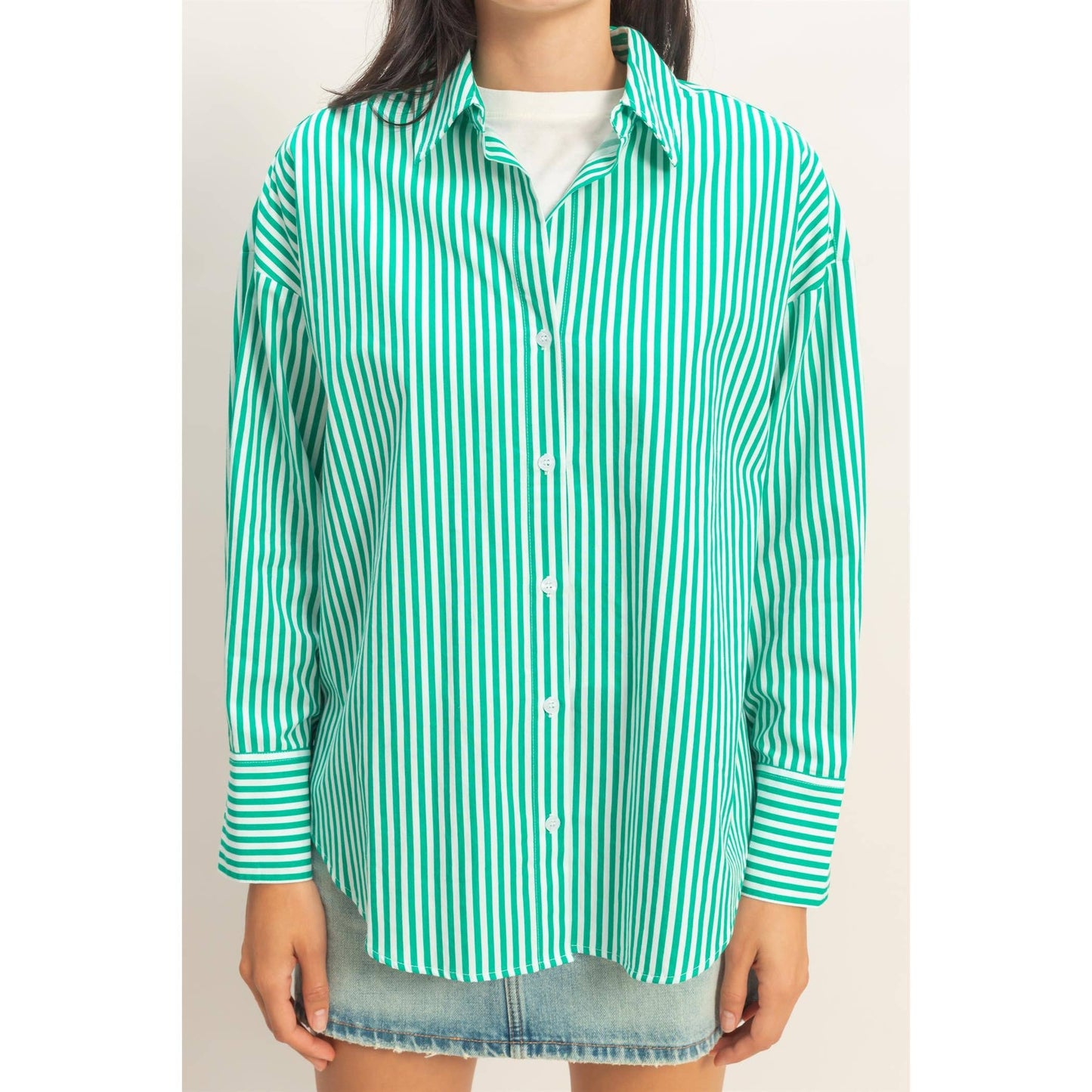 Striped Button-Up Poplin Shirt