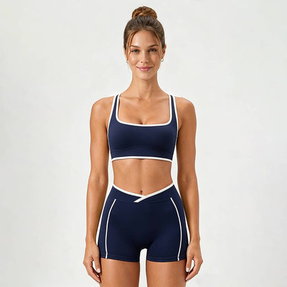 Women's U-Neck Color Clash Bra And Shorts Two Piece Sets