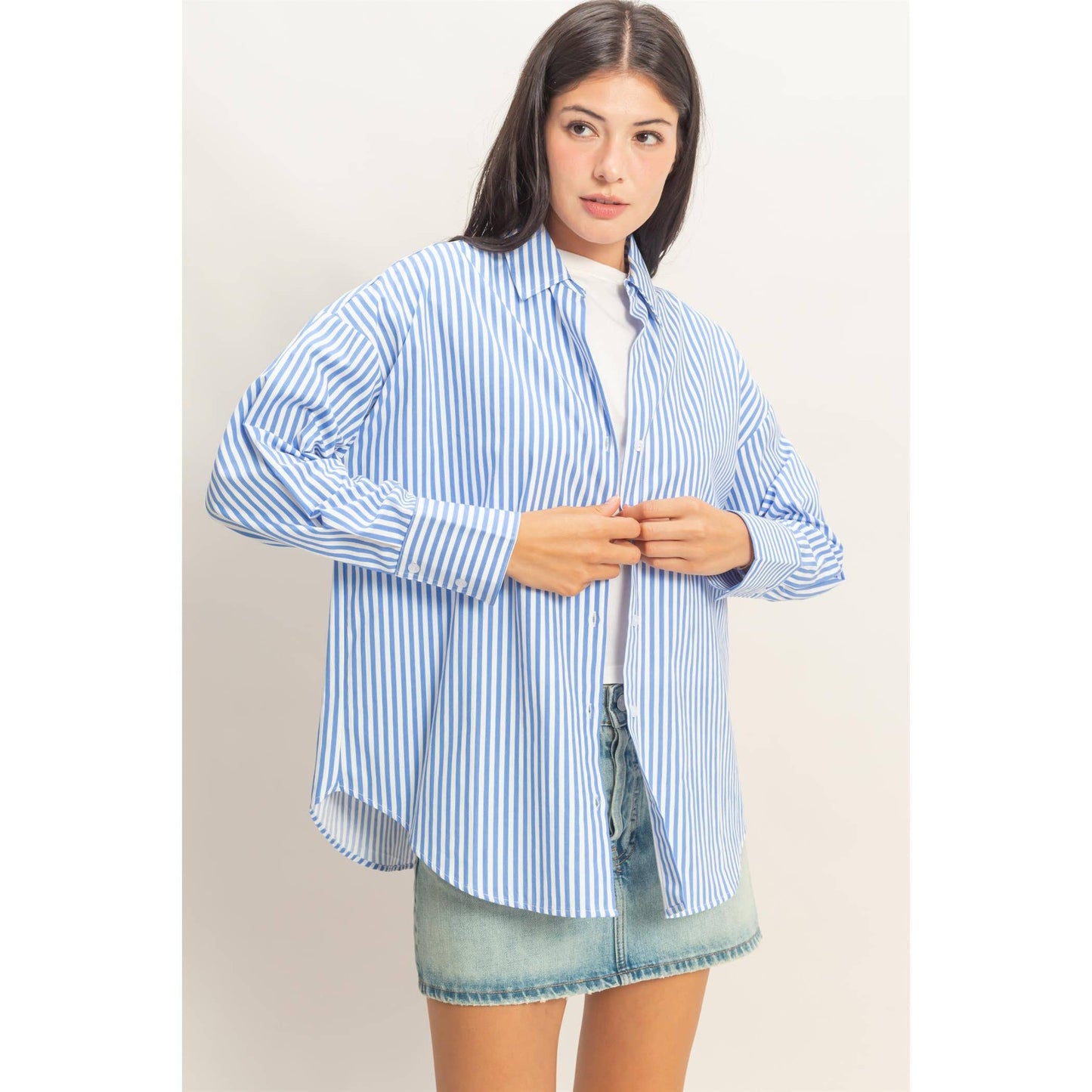 Striped Button-Up Poplin Shirt