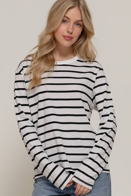 Long Sleeve Round Neck Stripe Tee