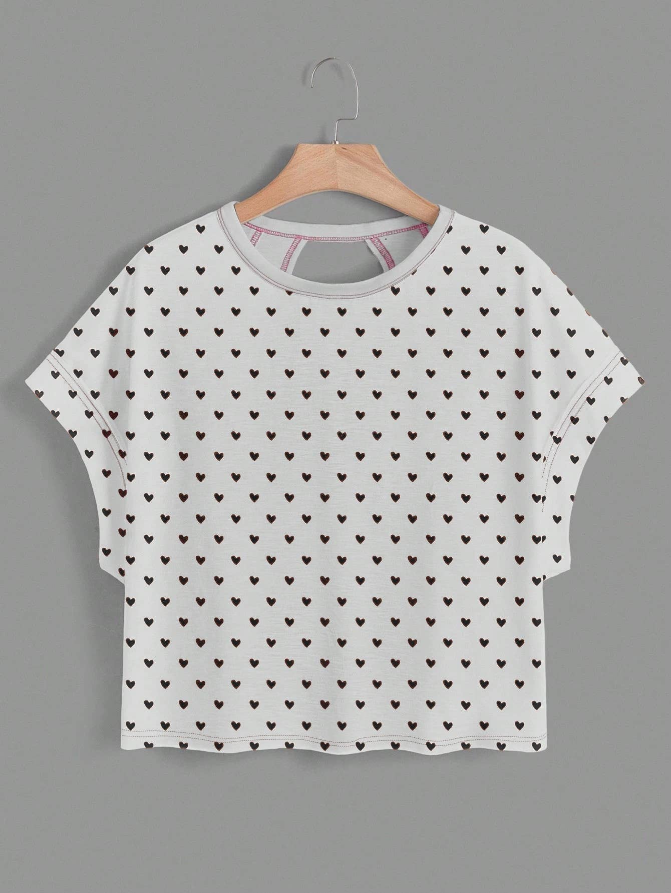 Polka Dots Wrapped Cutout Back Slouchy Tee Workout Shirt