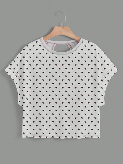 Polka Dots Wrapped Cutout Back Slouchy Tee Workout Shirt