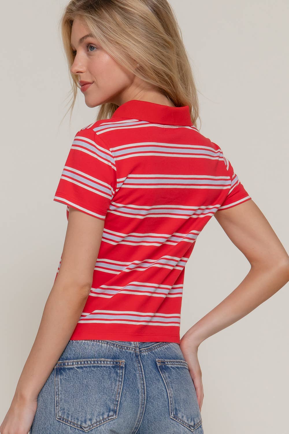 Short Sleeve Multi Striped Polo Top