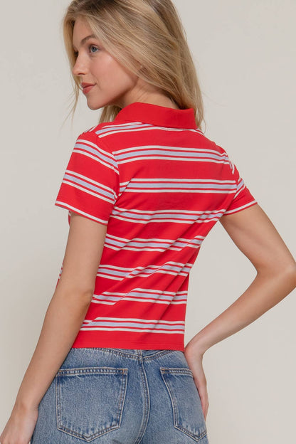 Short Sleeve Multi Striped Polo Top