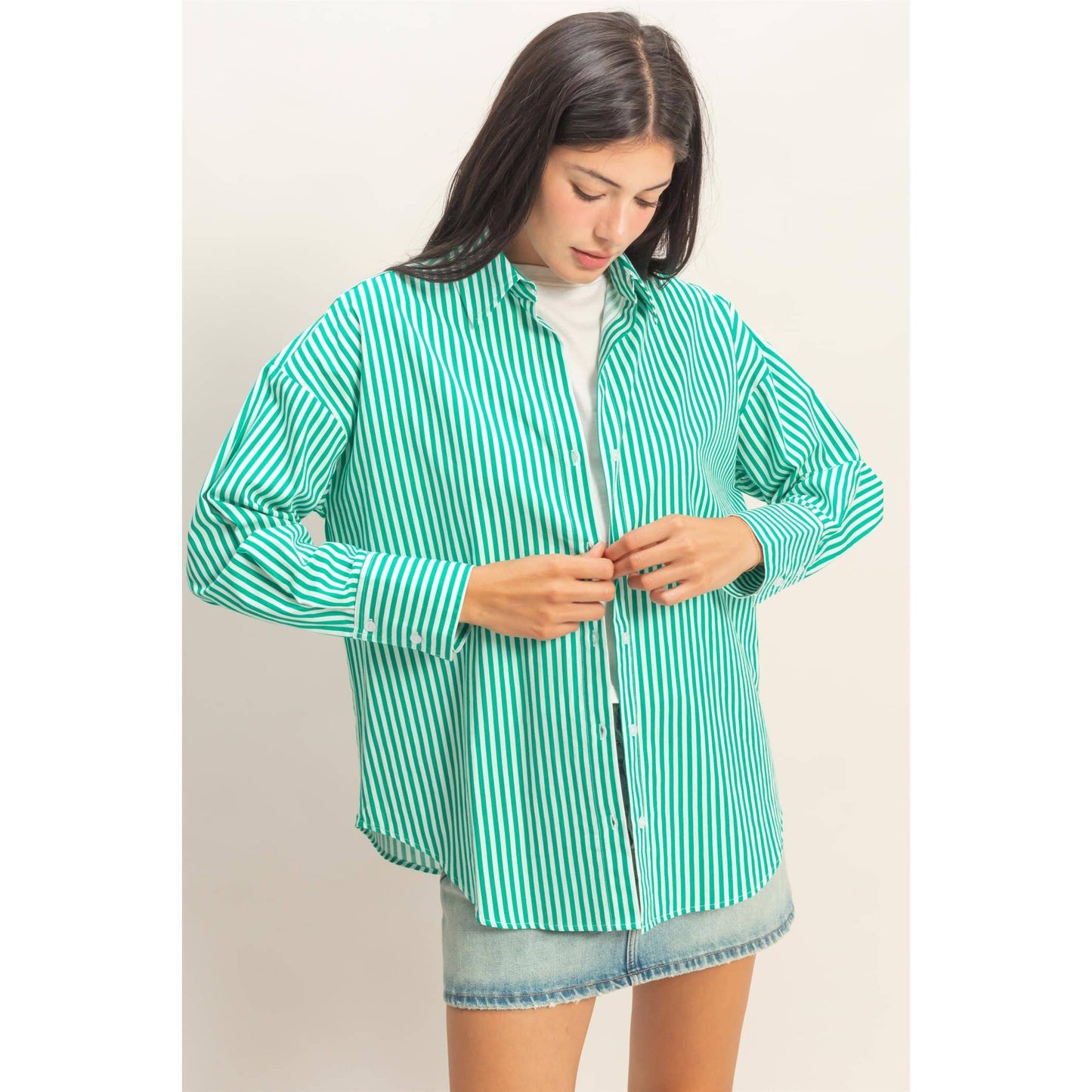 Striped Button-Up Poplin Shirt