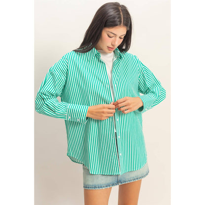 Striped Button-Up Poplin Shirt
