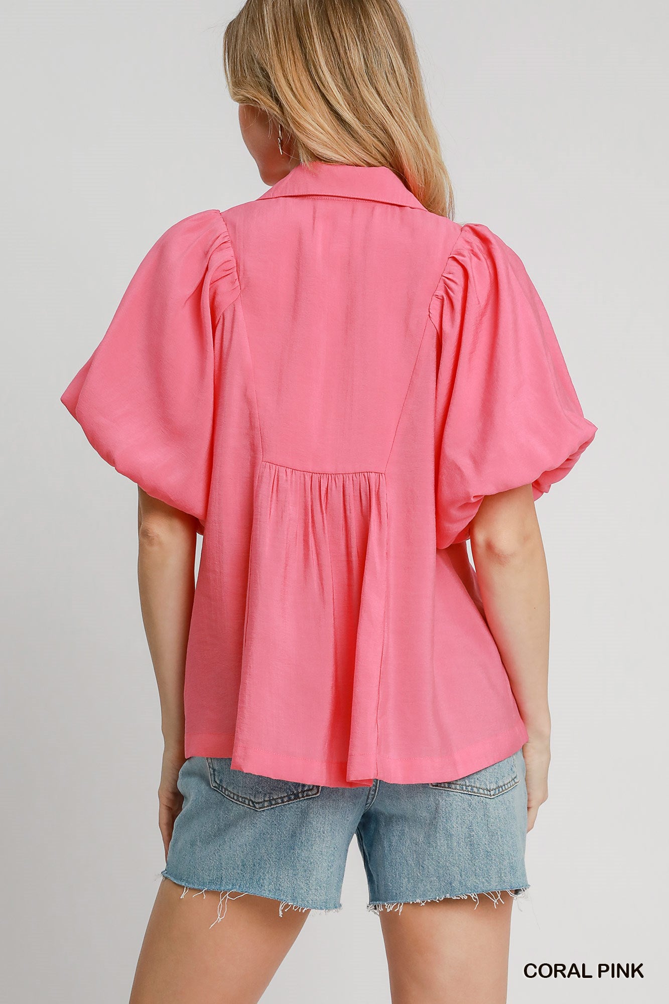 Smocked V-Neck Puff Sleeve Top