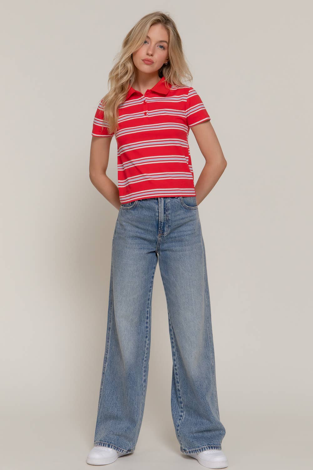 Short Sleeve Multi Striped Polo Top