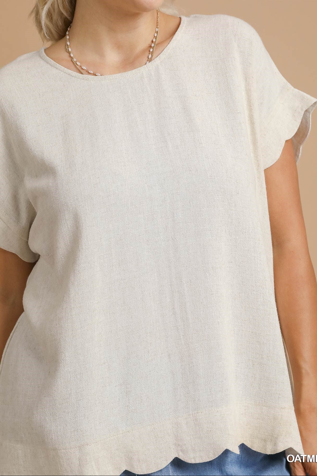 Scallop Hem Linen Blend Top