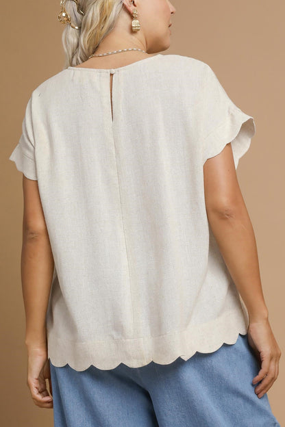 Scallop Hem Linen Blend Top