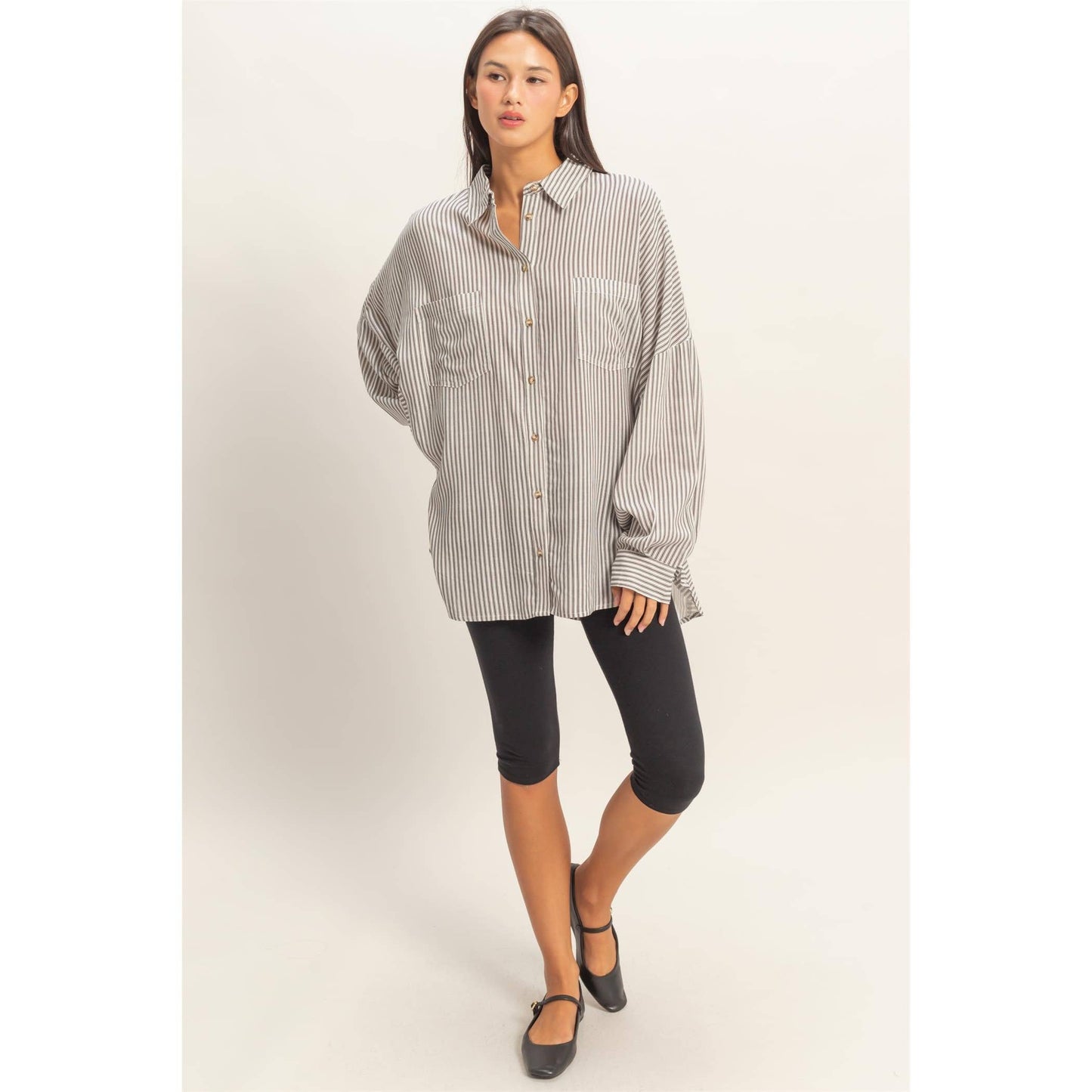 Oversized Striped Button-Up Shirt