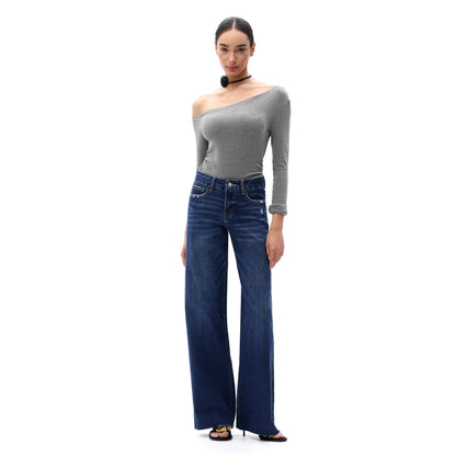 ONESO Mid Rise Wide Leg Jeans Raw Hem Vintage Distressed
