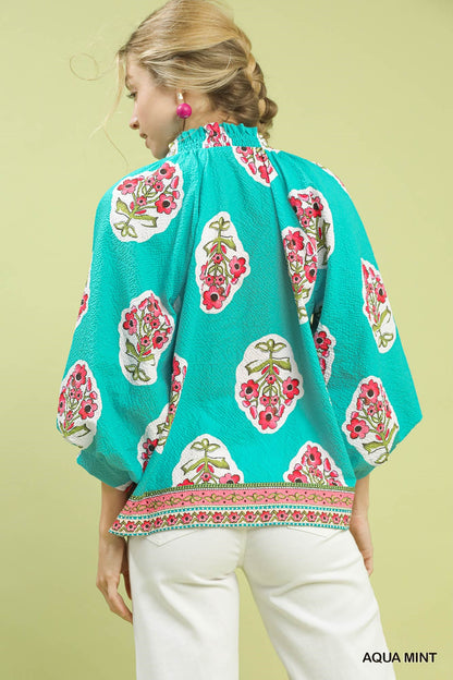 Boho Floral Print Tunic Top