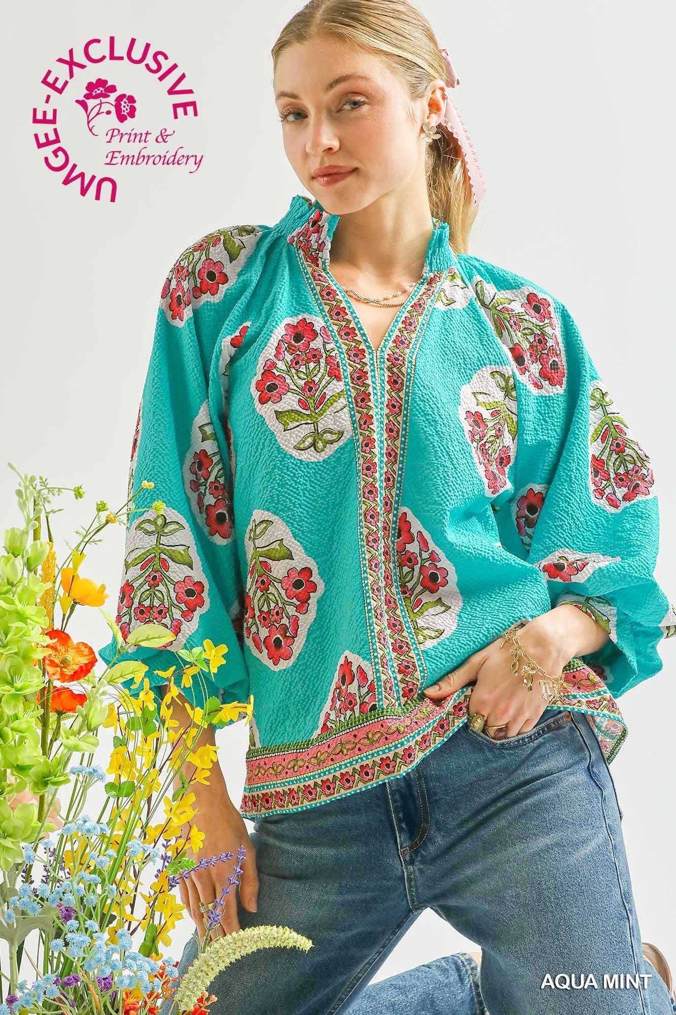 Boho Floral Print Tunic Top
