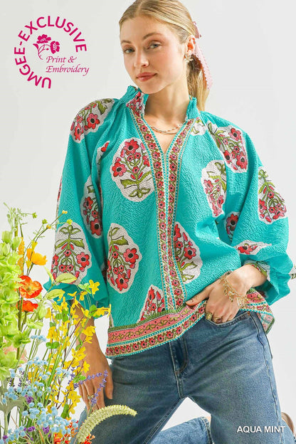 Boho Floral Print Tunic Top