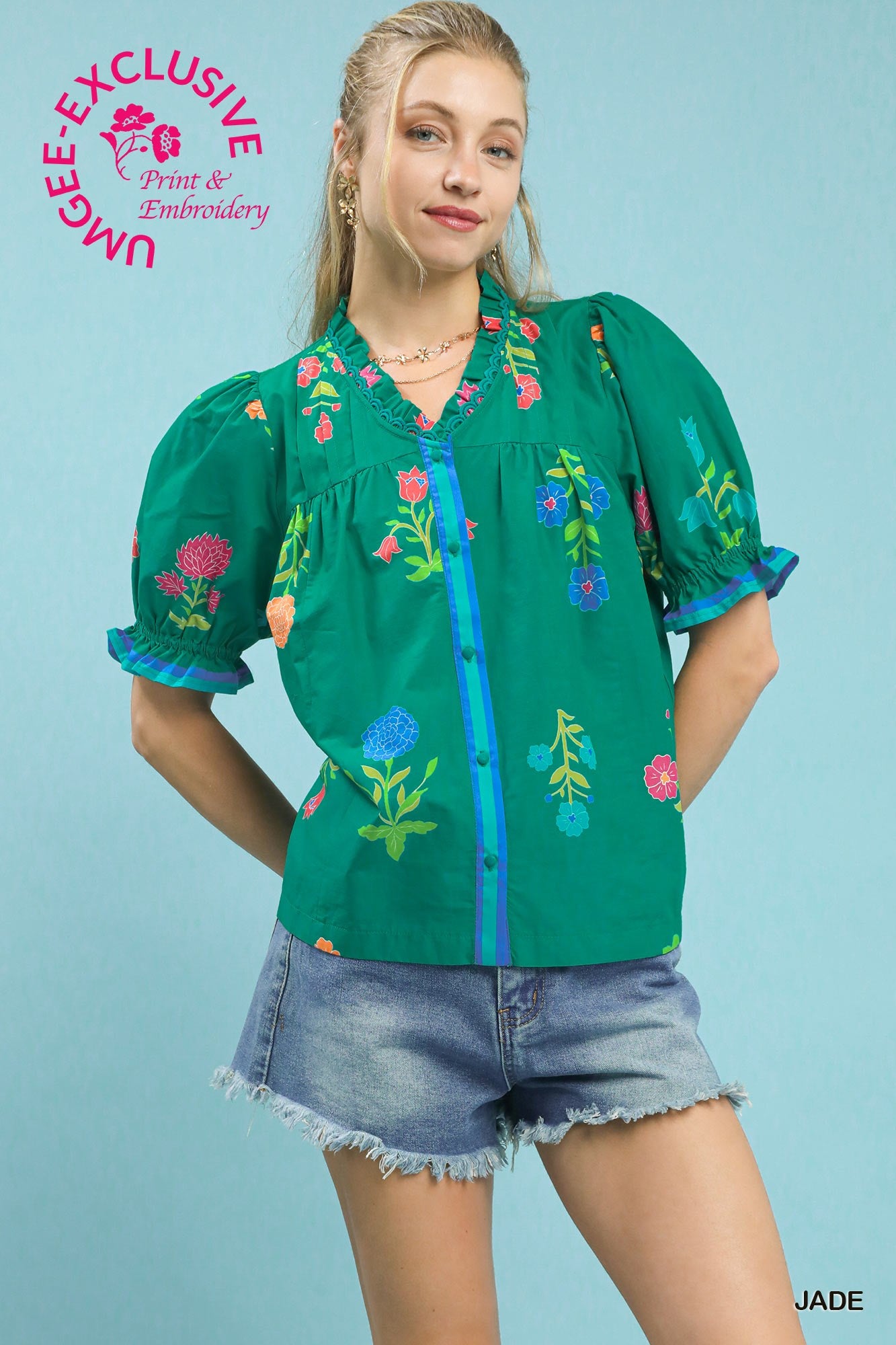 Petal Parade Print Button-Down Blouse