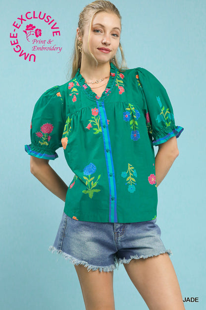 Petal Parade Print Button-Down Blouse