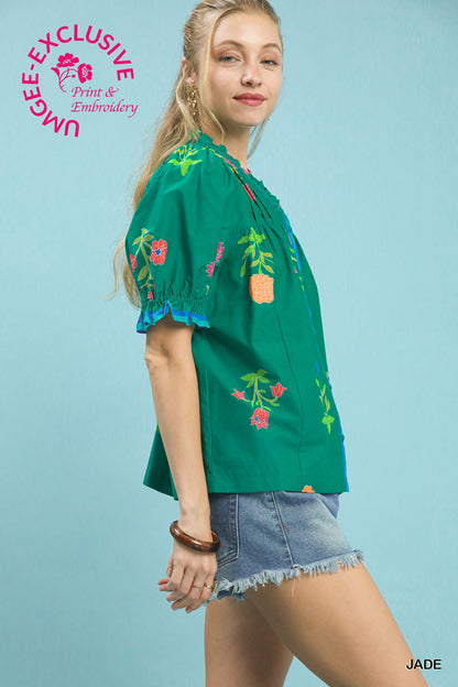 Petal Parade Print Button-Down Blouse
