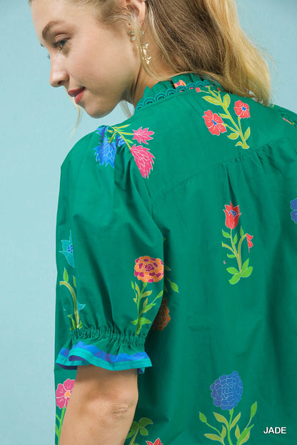 Petal Parade Print Button-Down Blouse