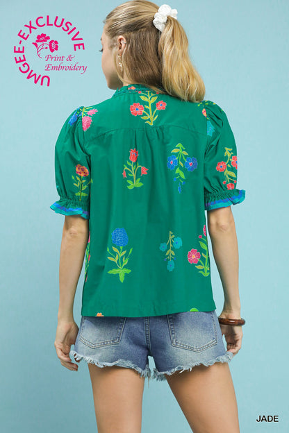 Petal Parade Print Button-Down Blouse