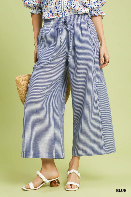Linen Blend Striped Wide Leg Pants