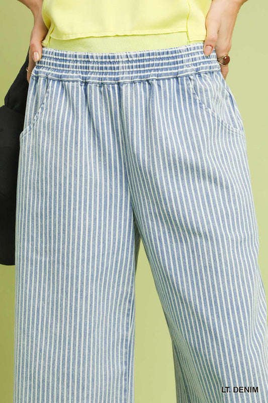 Stone Wash Stripe Wide-Leg Pants