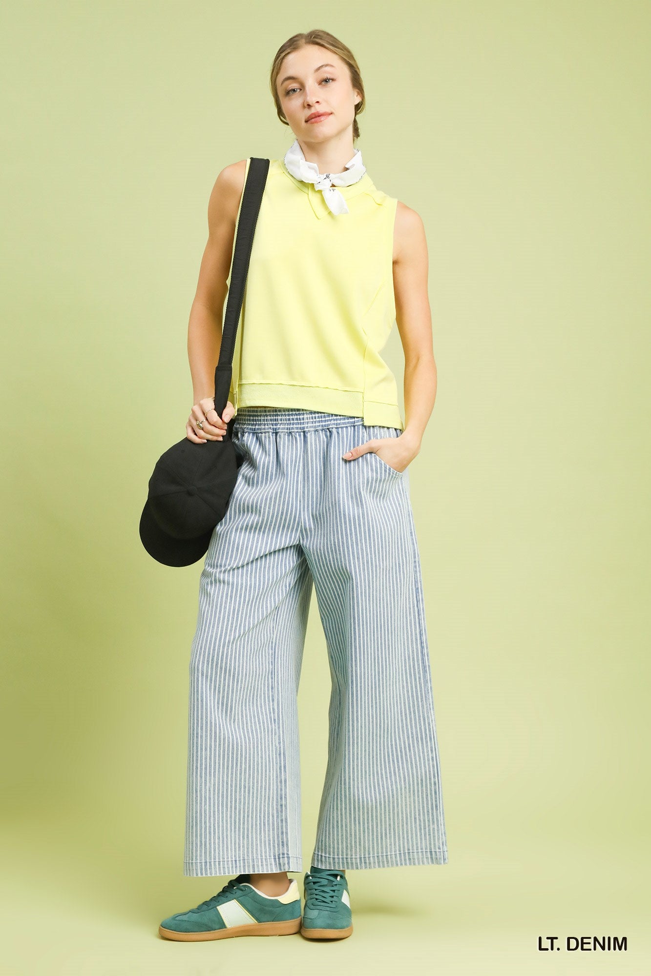 Stone Wash Stripe Wide-Leg Pants
