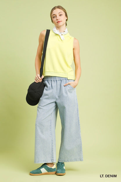 Stone Wash Stripe Wide-Leg Pants