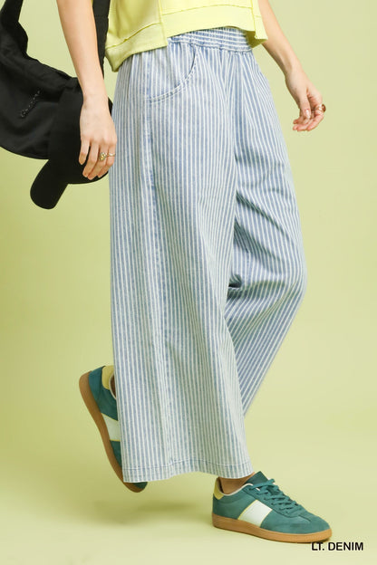 Stone Wash Stripe Wide-Leg Pants