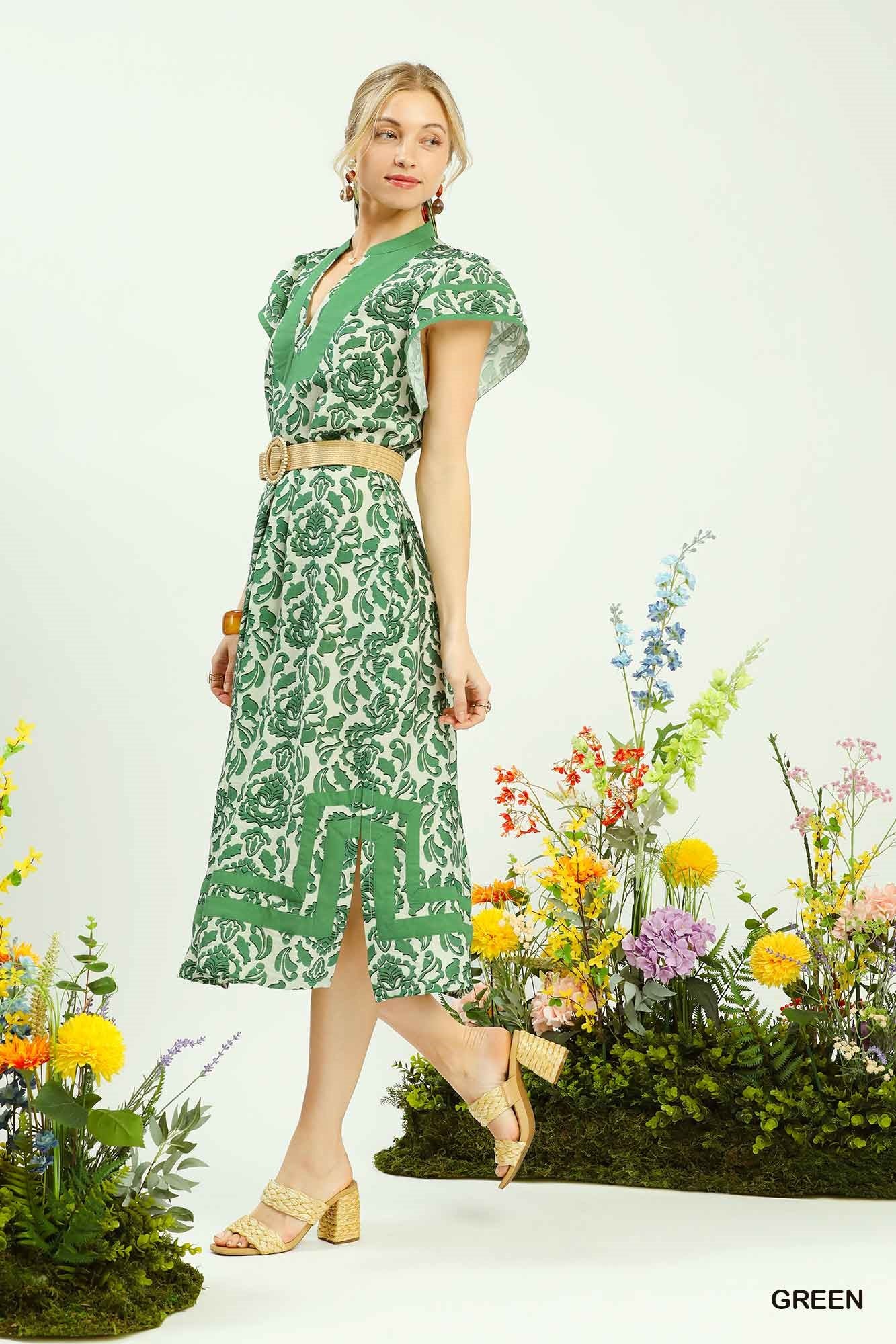 Abstract Two Tone Print Midi Dress