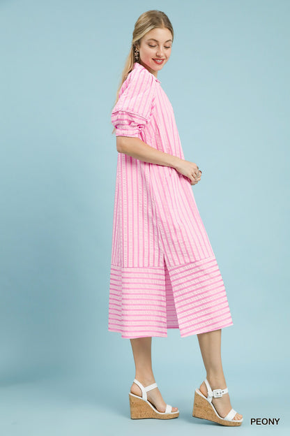 Striped Puff Sleeve Midi Dress