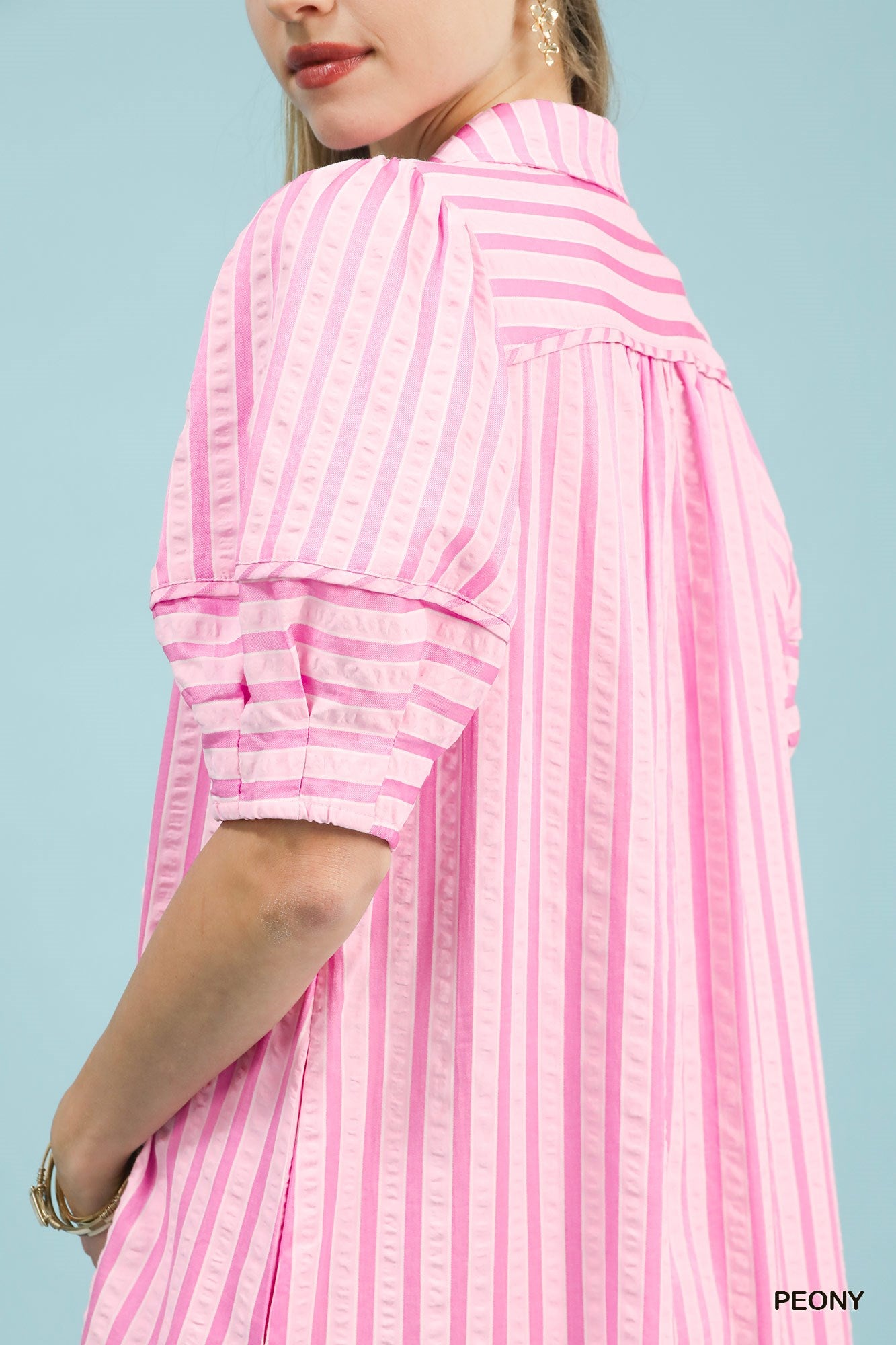 Striped Puff Sleeve Midi Dress