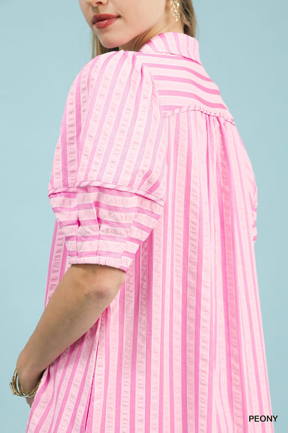 Striped Puff Sleeve Midi Dress