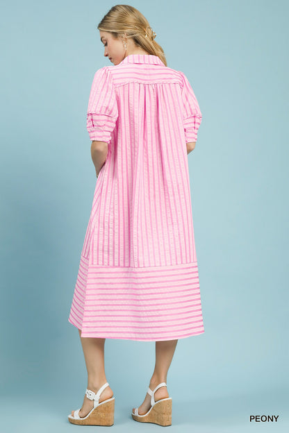 Striped Puff Sleeve Midi Dress