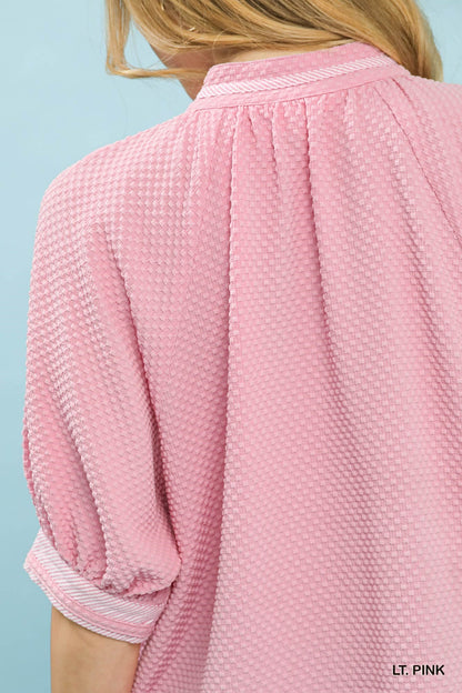 Textured Jacquard Contrast Trim Top