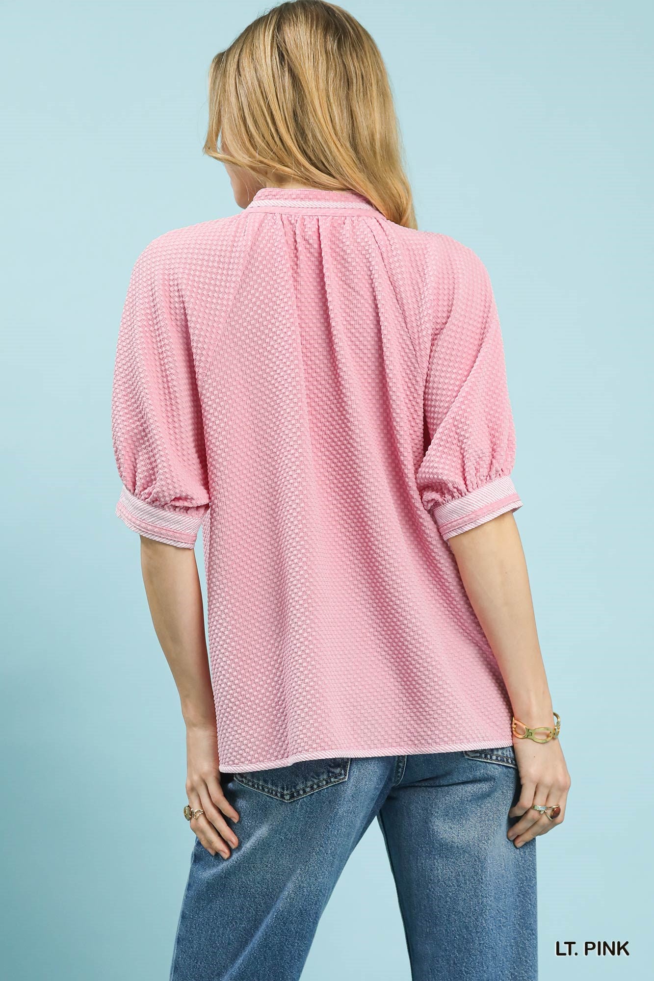 Textured Jacquard Contrast Trim Top