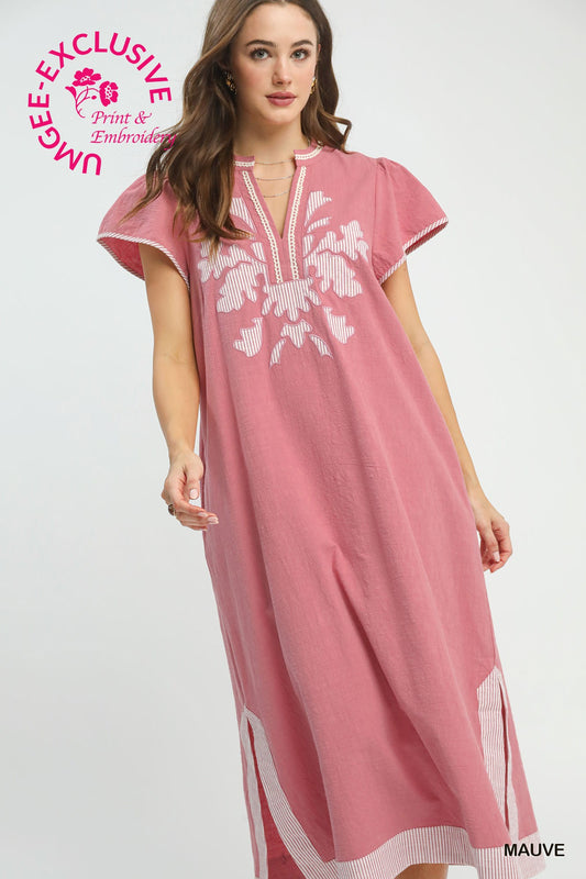Abstract Applique Midi Dress