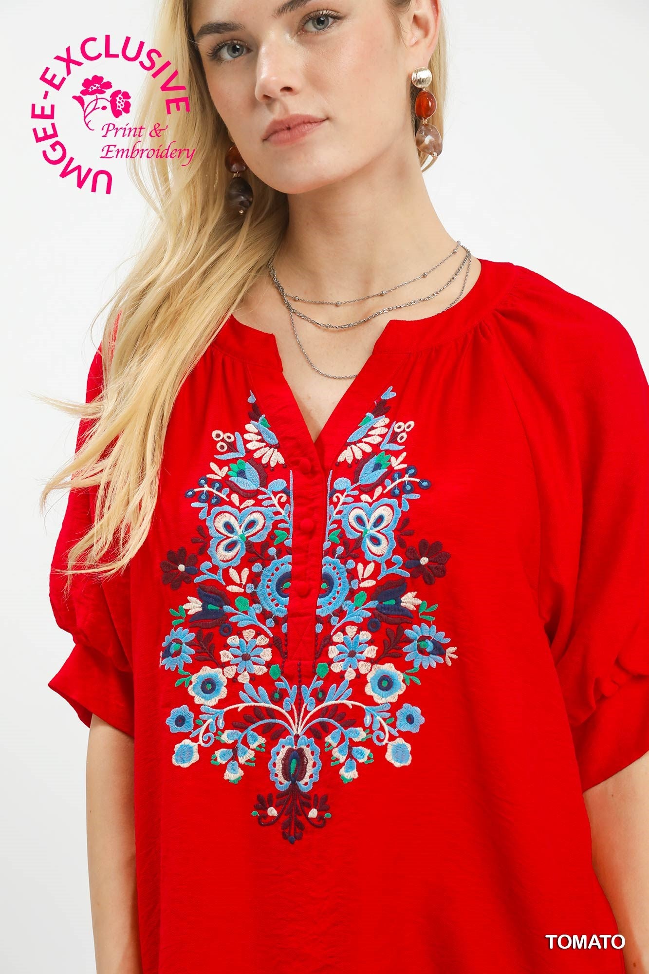 Embroidered Puff Sleeve Blouse