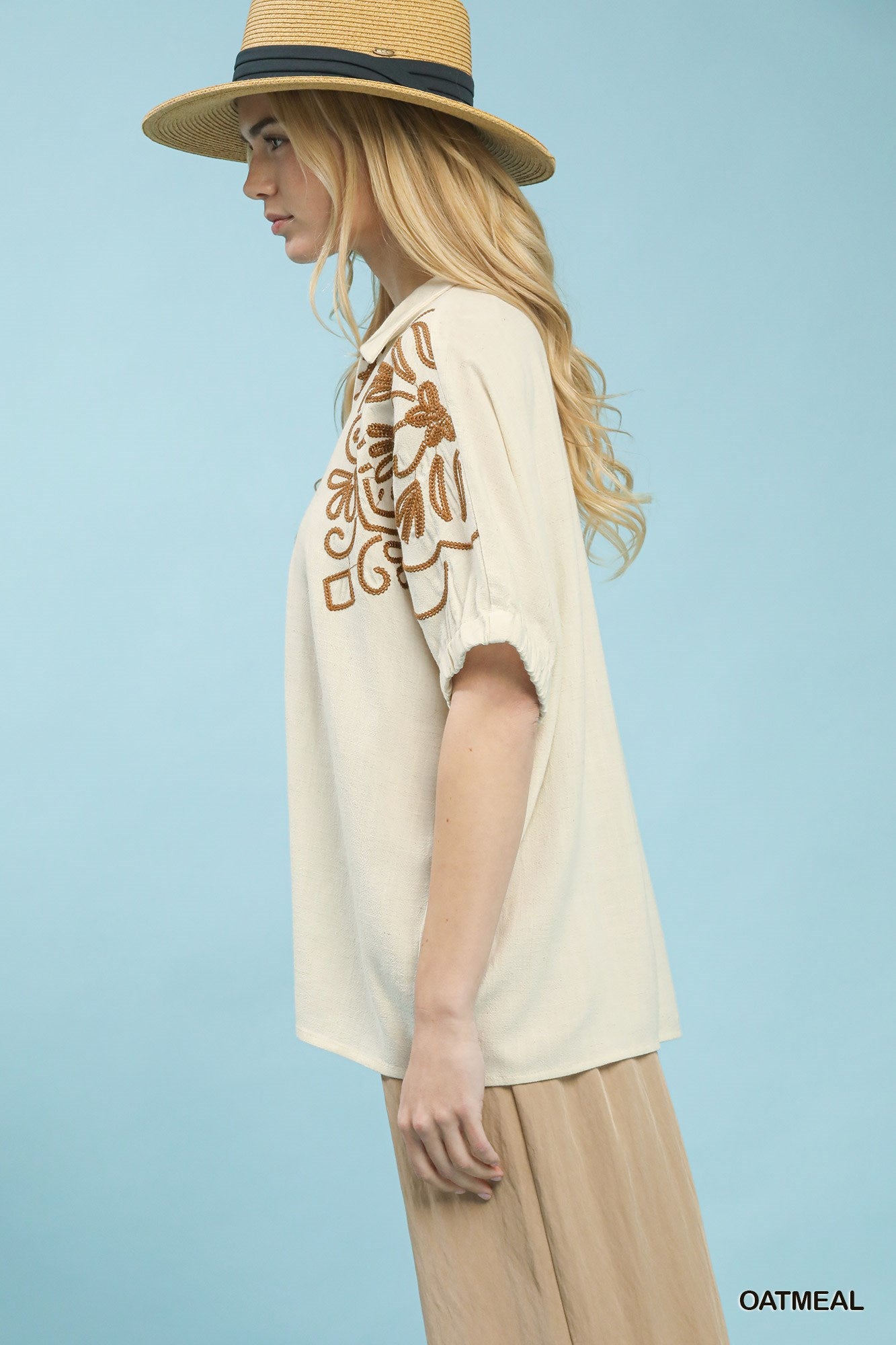 Artisan Bloom Embroidered Sleeve Top