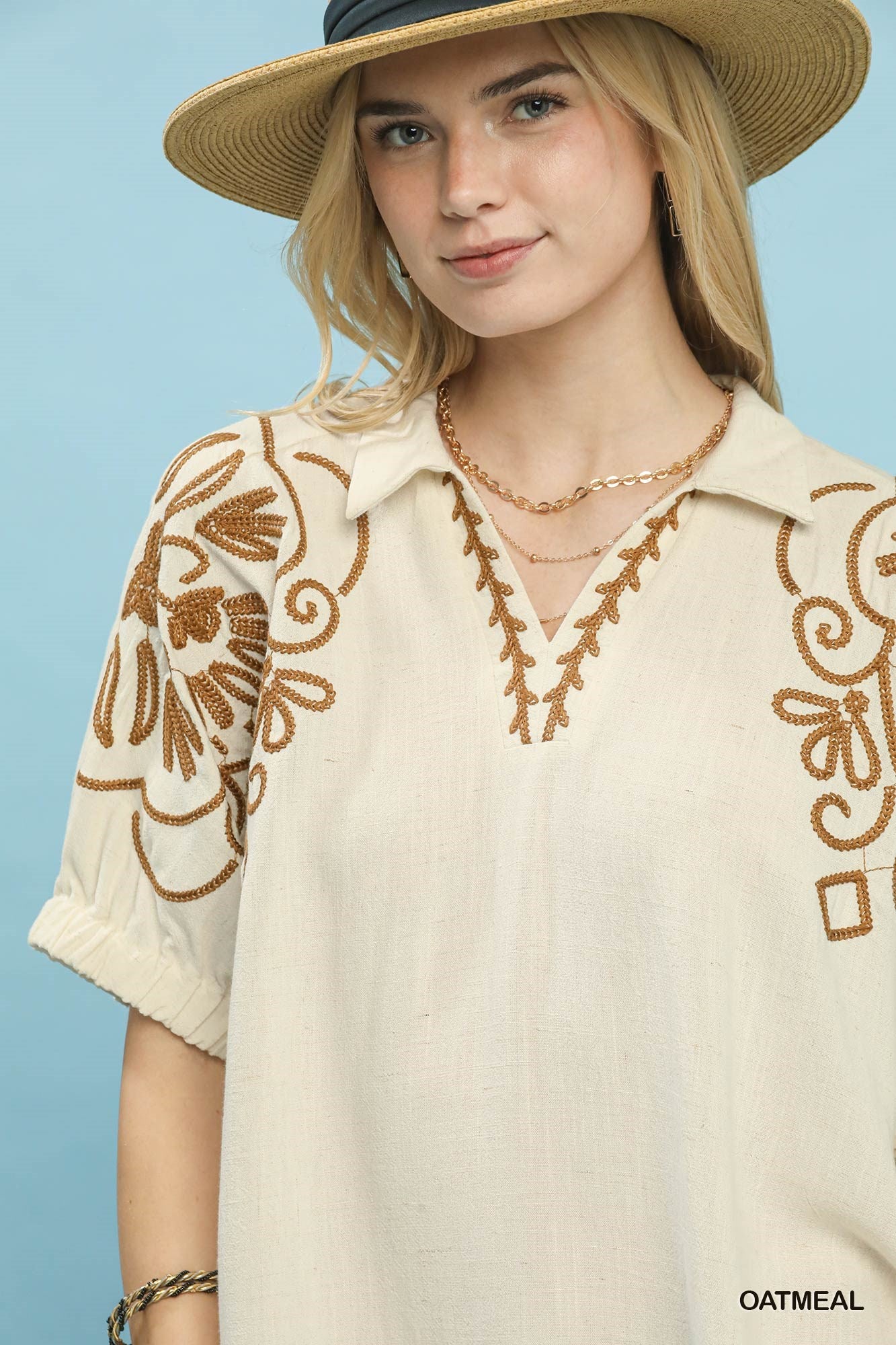 Artisan Bloom Embroidered Sleeve Top