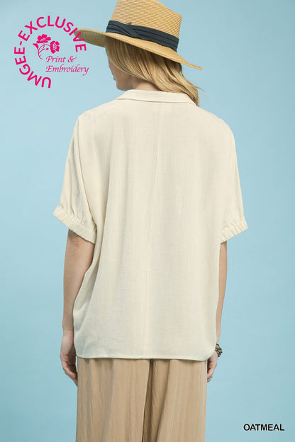 Artisan Bloom Embroidered Sleeve Top