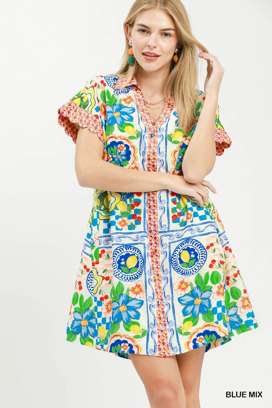 Mediterranean Print Dress